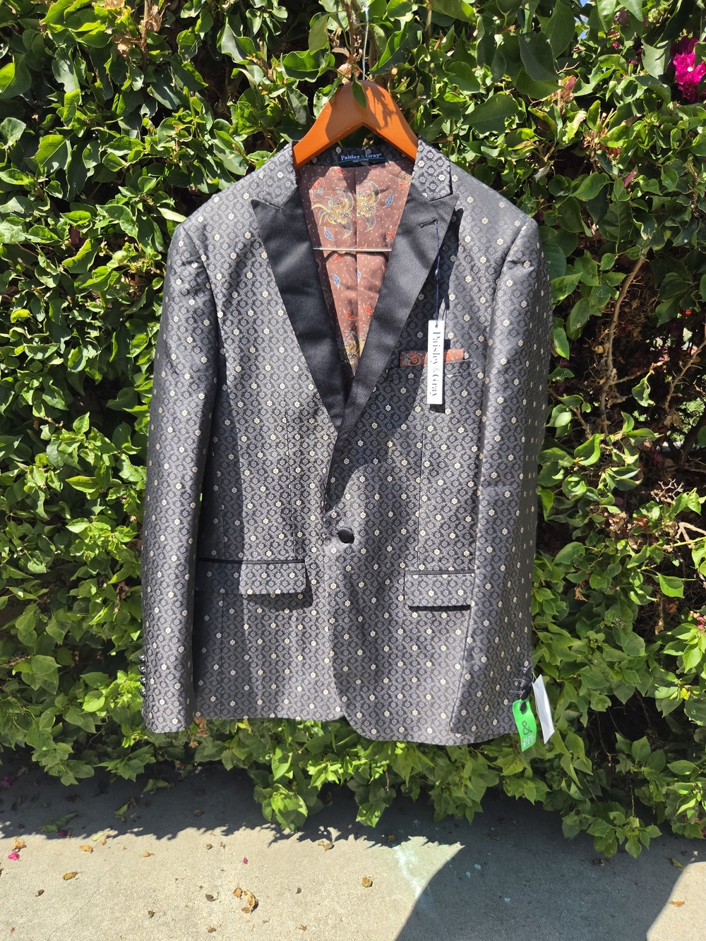 Paisley & Gray Grosvenor Tuxedo Jacket Men's 42R Slim Charcoal Black Satin